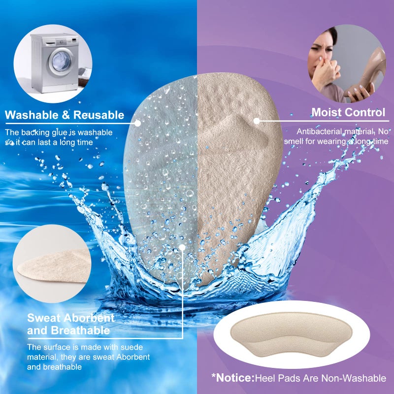 Riootlnm Metatarsal Pads  Ball of Foot Cushions  Heel Pads Inserts for Too Big Shoes  Reduce Foot Pain  No Slip Heel Grips Liners for Loose Shoes  Blisters (Beige) - Image 3